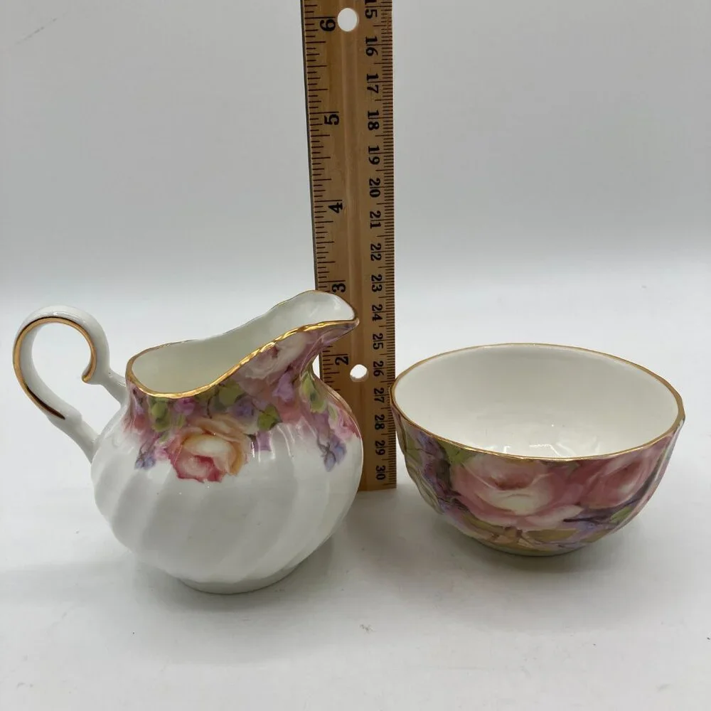 Vintage Golden Crown E & R Fine Bone China Creamer and Sugar Dish England
